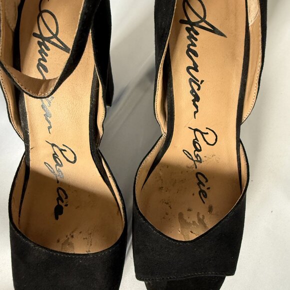 American Rag Reeta Platform Sandals Black Suede Block Heel Size 7M Ankle Strap - Picture 9 of 9